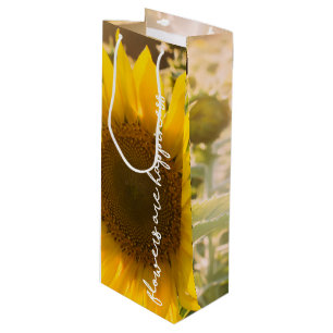 Sunflower quote "flowers are happiness" wine gift bag