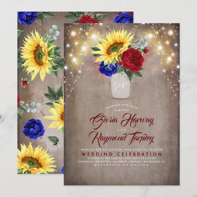 Sunflower Radiant Bloom Mason Jar Fall Wedding Invitation (Front/Back)