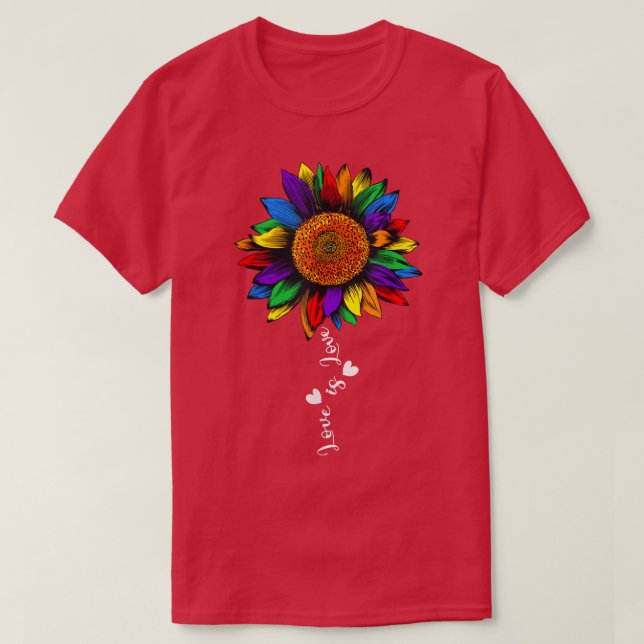 Sunflower Rainbow Love Is Love LGBT Lesbian Gay Pr T-Shirt (Design Front)