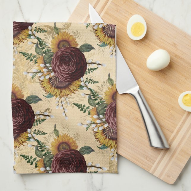 Sunflower & Ranunculus Tea Towel (Quarter Fold)