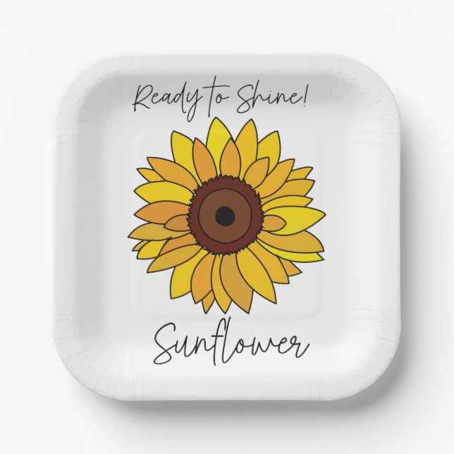 Sunflower Ready To Shine Sunflower Party Paper Plate (Front)
