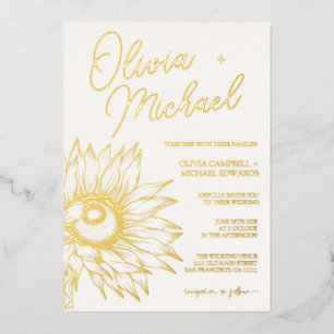 Sunflower Real Gold Foil Minimalist Wedding Gold