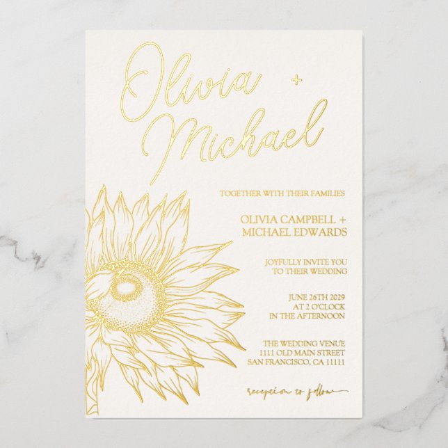 Sunflower Real Gold Foil Minimalist Wedding Gold (Front)