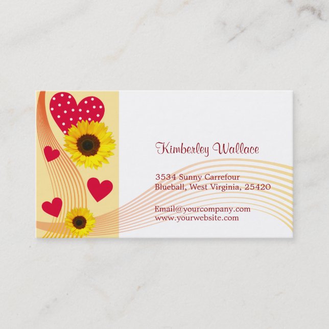 Sunflower red heart business Card (Front)