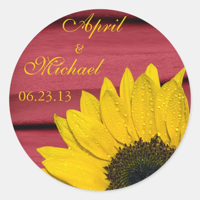 Sunflower Red Personalised Wedding Stickers (Front)