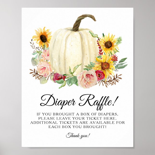 Sunflower Red Pink Floral Pumpkin Diaper Raffle Poster (Front)