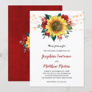 Sunflower Red Rose Floral Lights Wedding Invitation