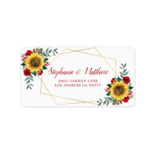 Sunflower Red Rose Geometric Gold Address Label