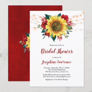Sunflower Red Rose Lights Bridal Shower Invitation
