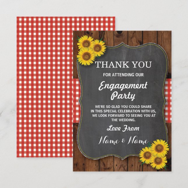 Sunflower Red Thank You Engagement Wedding Wood Invitation (Front/Back)