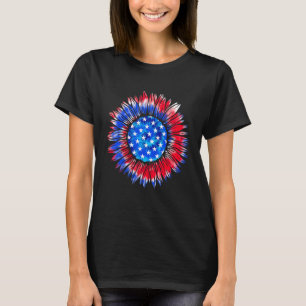 Sunflower Red White Blue Tie Dye American Flag 4th T-Shirt