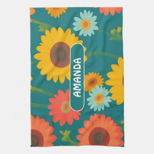Sunflower Retro Colorful Personalized Pattern Tea Towel