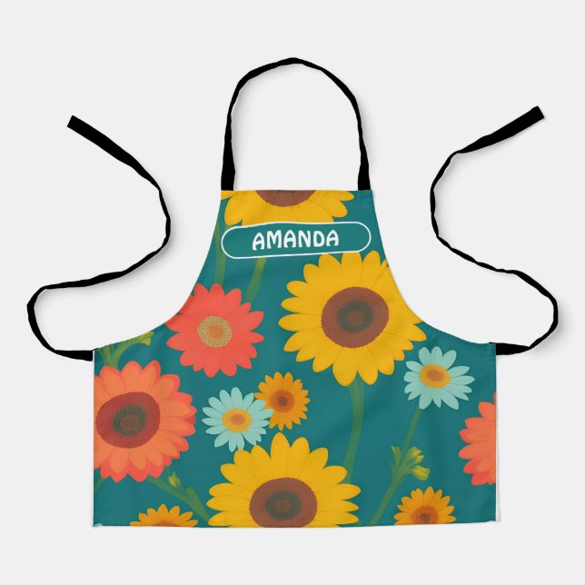 Sunflower Retro Colourful Personalised Pattern Apron (Front)