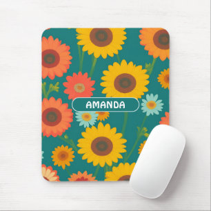 Sunflower Retro Colourful Personalised Pattern Mouse Mat