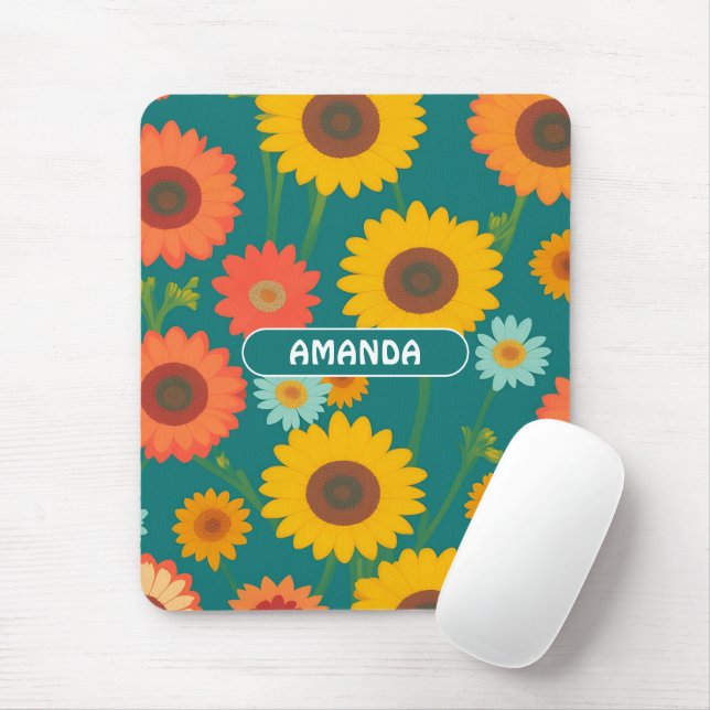 Sunflower Retro Colourful Personalised Pattern Mouse Mat (With Mouse)