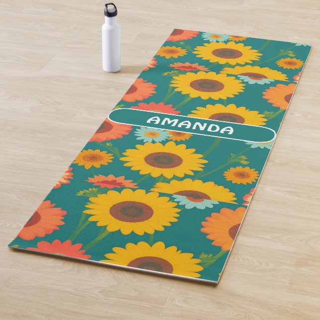 Sunflower Retro Colourful Personalised Pattern Yoga Mat (In Situ)