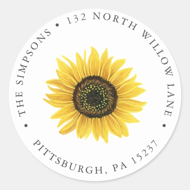 Sunflower Return Address Classic Round Sticker (Front)