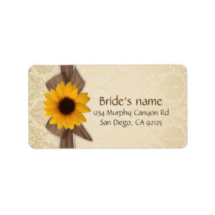 Sunflower Ribbon Gold Damaks Address Label