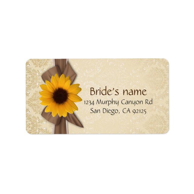 Sunflower Ribbon Gold Damaks Address Label (Front)