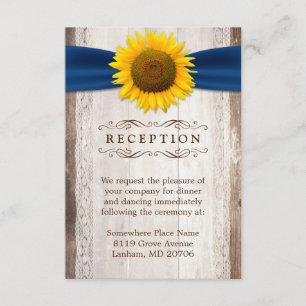 Sunflower Ribbon Rustic Wood Wedding Reception Enclosure Card