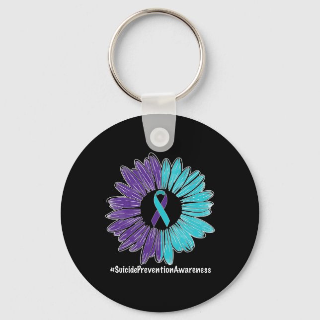 Sunflower Ribbon Suicide Prevention Awareness  Key Ring (Front)