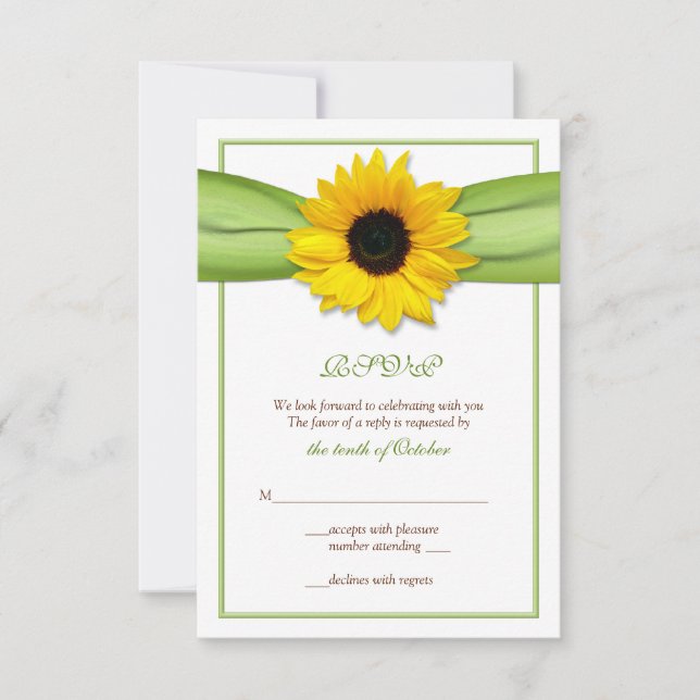 Sunflower Ribbon Wedding Response Card (Front)