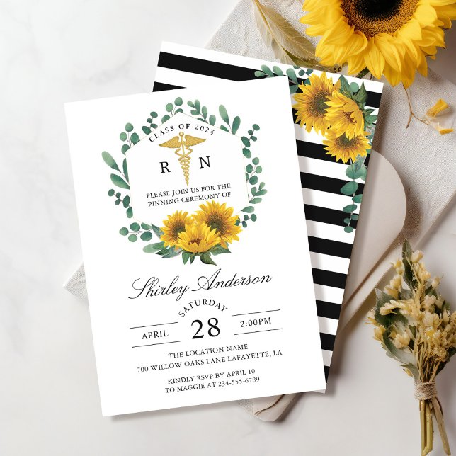 Sunflower RN Nursing Graduation Pinning Ceremony Invitation (Creator Uploaded)