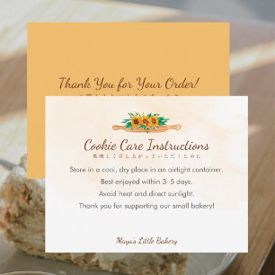 Sunflower Rolling Pin Cookie Care Instructions Thank You Card