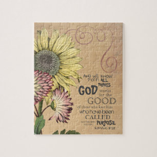 Sunflower Romans 8:28 Bible Verse Jigsaw Puzzle