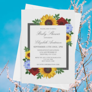 Sunflower Rose Autumn Floral Baby Shower Invitation
