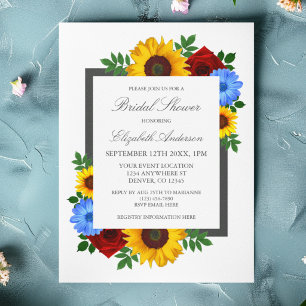 Sunflower Rose Autumn Floral Bridal Shower Invitation