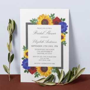 Sunflower Rose Autumn Floral Bridal Shower Invitation