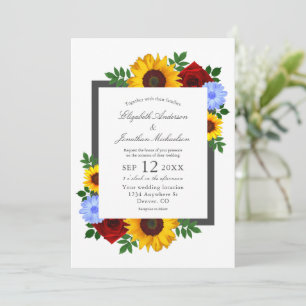 Sunflower Rose Autumn Floral Wedding Invitation