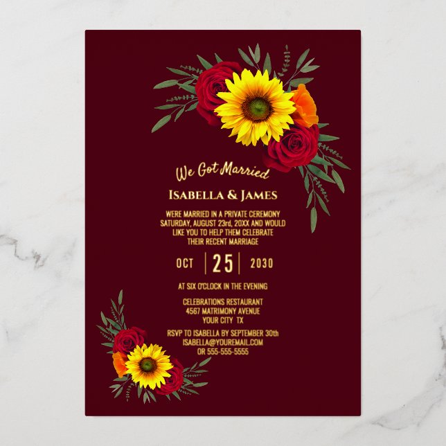 Sunflower Rose Burgundy Wedding Reception (Front)