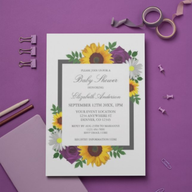 Sunflower Rose Daisy Autumn Floral Baby Shower Invitation (Creator Uploaded)