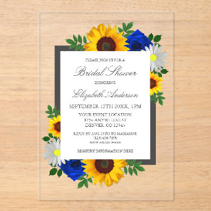 Sunflower Rose Daisy Autumn Floral Bridal Shower Acrylic Invitations