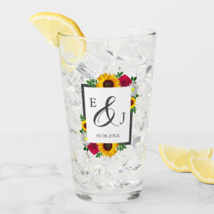 Sunflower Rose Daisy Autumn Floral Wedding Glass
