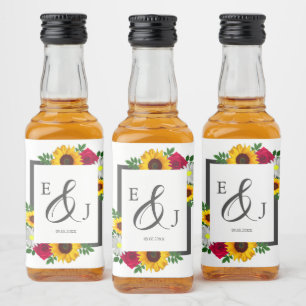Sunflower Rose Daisy Autumn Floral Wedding Liquor Bottle Label