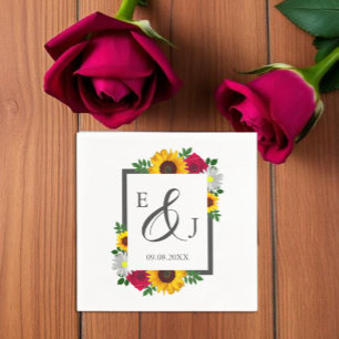 Sunflower Rose Daisy Autumn Floral Wedding Napkin