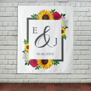 Sunflower Rose Daisy Autumn Floral Wedding Tapestry