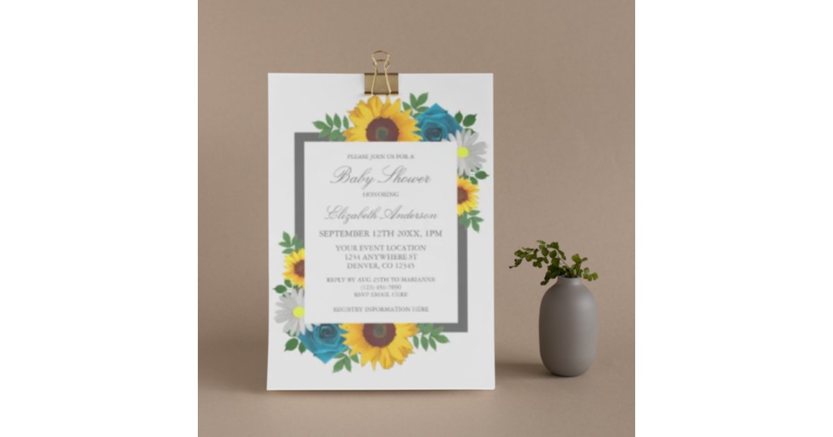 Sunflower Rose Daisy Floral Baby Shower Invitation | Zazzle