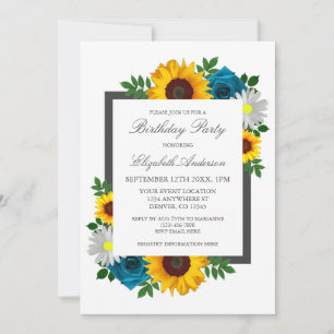 Sunflower Rose Daisy Floral Birthday Invitation