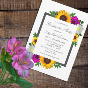 Sunflower Rose Daisy Floral Graduation Invitation