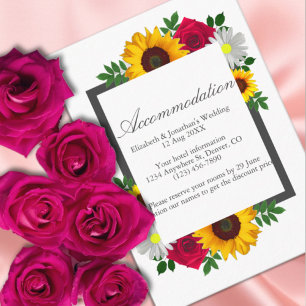 Sunflower Rose Daisy Floral Wedding Accommodation  Enclosure Card