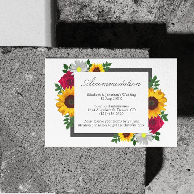 Sunflower Rose Daisy Floral Wedding Accommodation  Enclosure Card (Creator Uploaded)