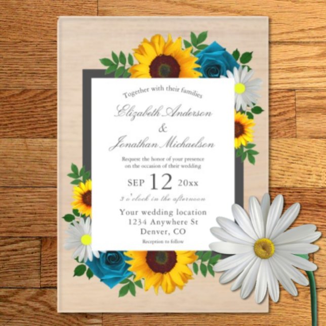 Sunflower Rose Daisy Floral Wedding Acrylic Invitations (Creator Uploaded)