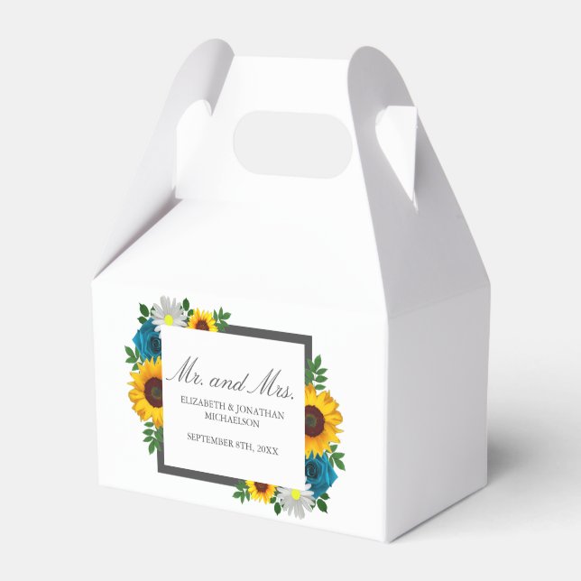 Sunflower Rose Daisy Floral Wedding Favour Box (Front Side)