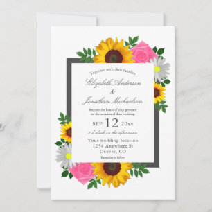 Sunflower Rose Daisy Floral Wedding Invitation