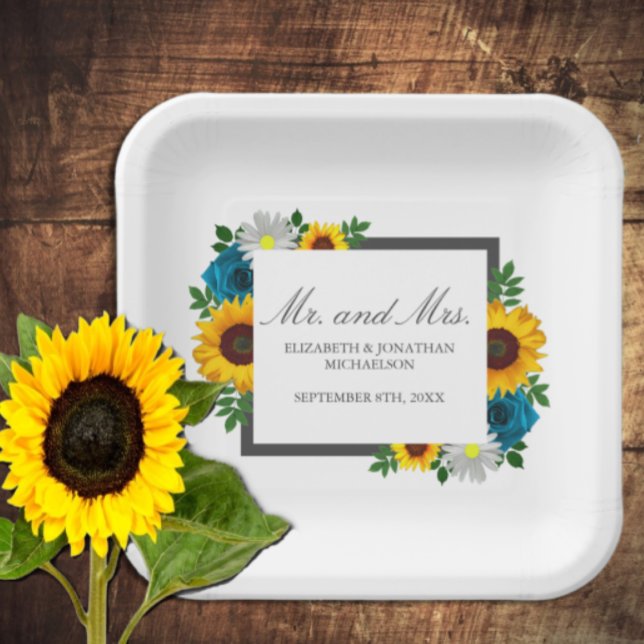 Sunflower Rose Daisy Floral Wedding Paper Plate (Creator Uploaded)