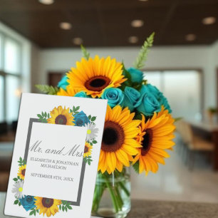 Sunflower Rose Daisy Floral Wedding Pedestal Sign
